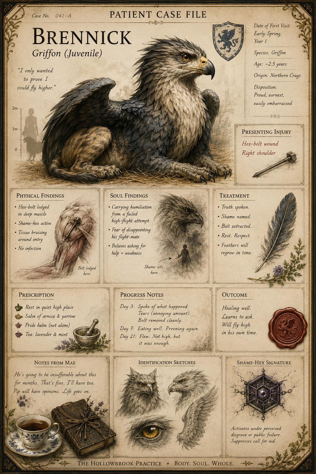 Patient case file for Brennick, a juvenile griffon