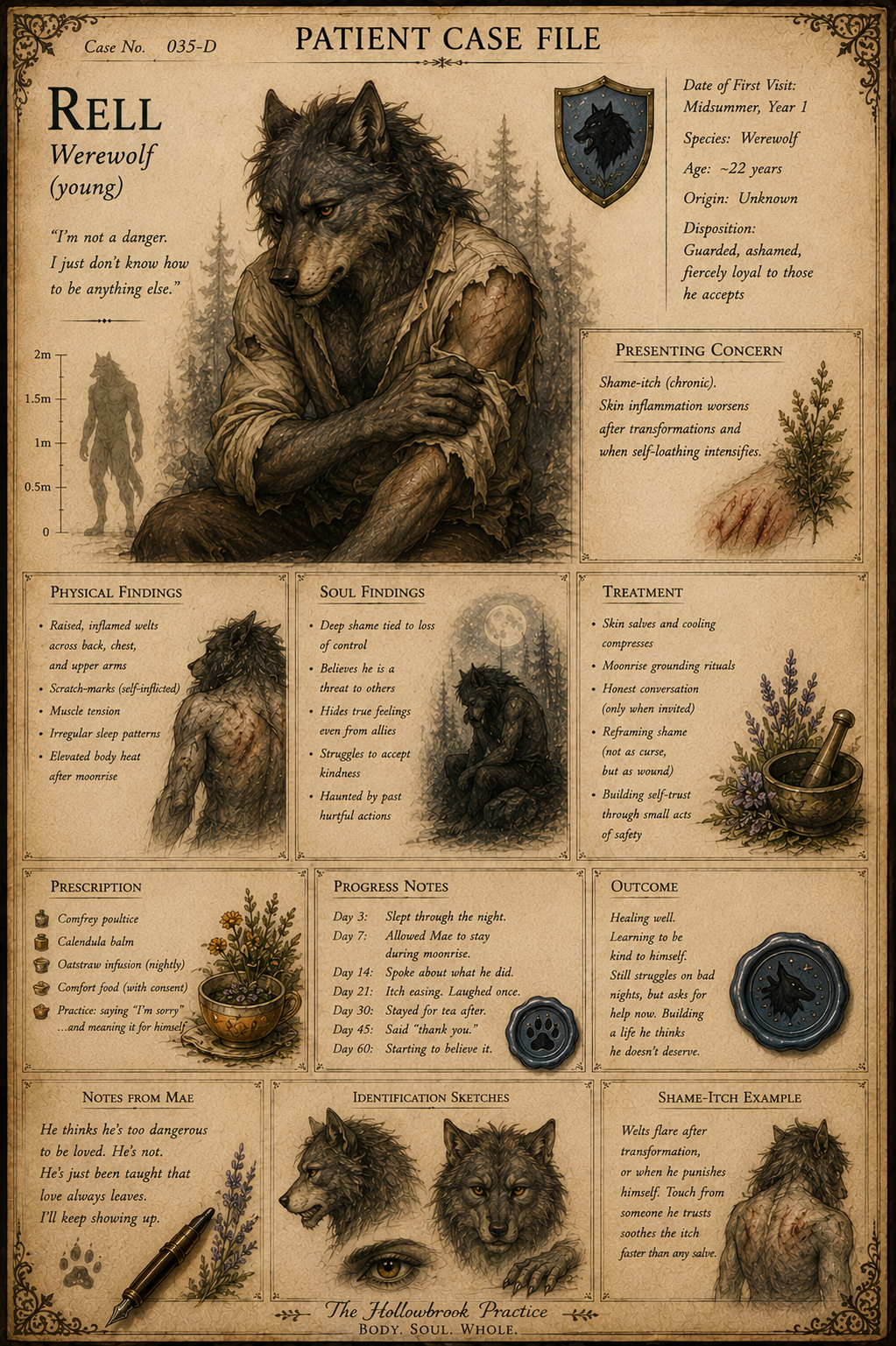 Patient case file for Rell, a young werewolf